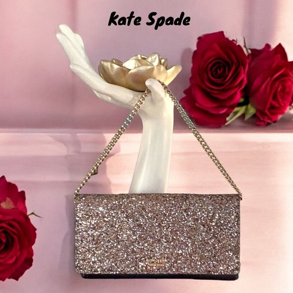 Kate Spade Laurel Way Rock Glitter Milou Clutch Metallic Leather Wallet On Chain - Picture 1 of 7